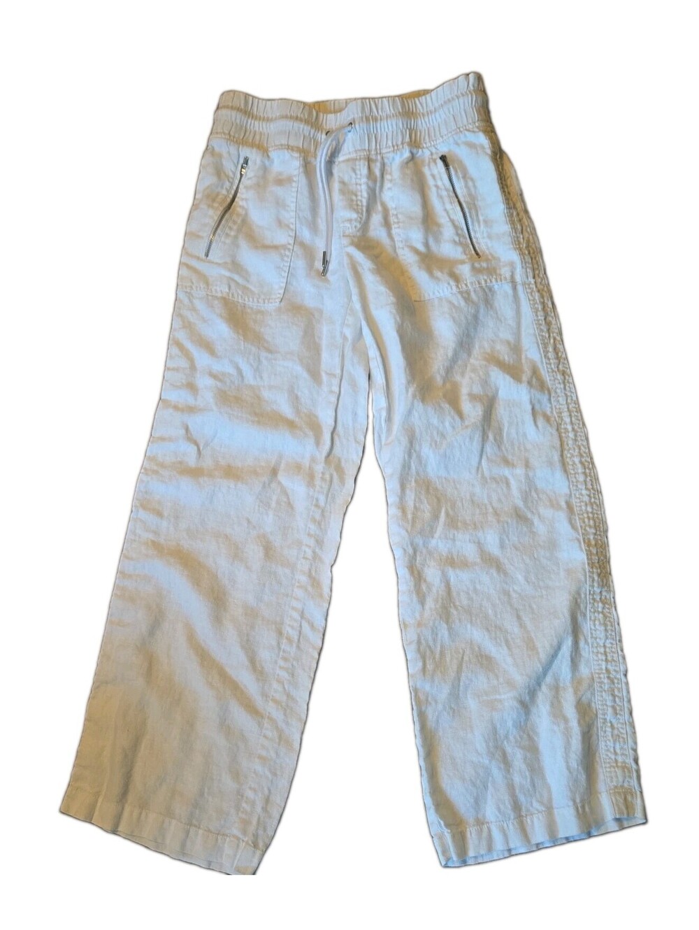 Athleta Cabo Linen Wide Leg Pants Costal Nautical White Sz 2 Beach Vacation